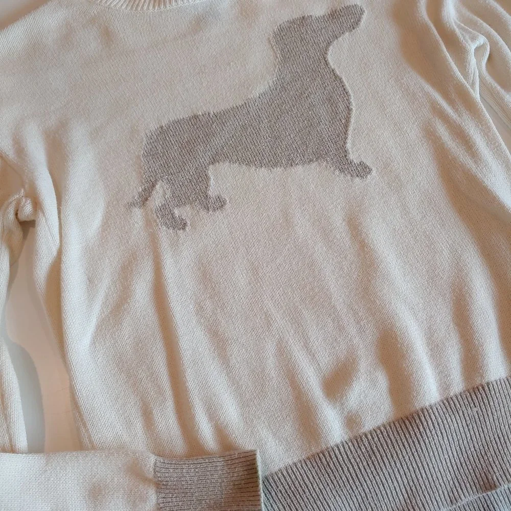 Gap Kids | Cream Pullover Sweater with Knitted In Platinum Sparkle Dachshund | L